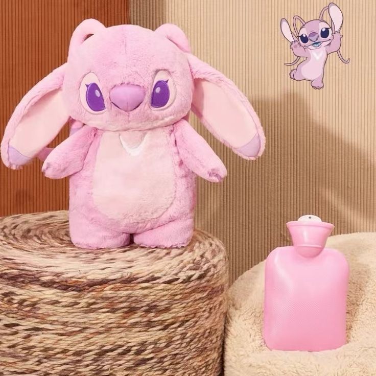 Peluche Stitch/Angel Con Bolsa De Agua Caliente Para Cólicos
